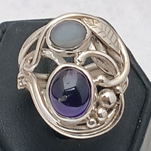 Load image into Gallery viewer, Amethyst and Grey Moonstone Gemstone Sterling Silver Ring
