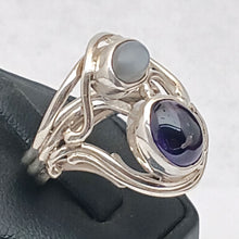 Load image into Gallery viewer, Amethyst and Grey Moonstone Gemstone Sterling Silver Ring