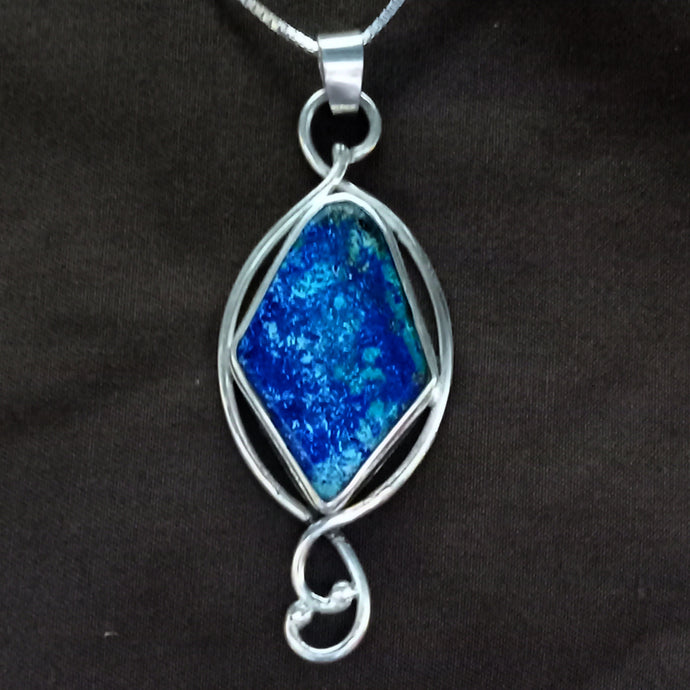 Blue Bird Mine Azurite Chrysocolla Sterling Silver Pendant