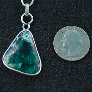 Shattuckite Copper Mineral Art Nouveau Pendant in Sterling Silver