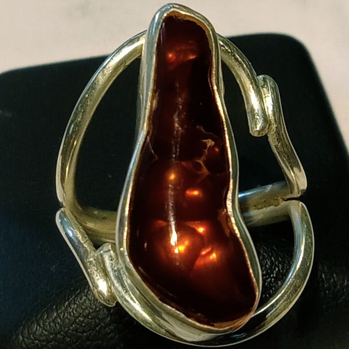 Fire Agate Silver Ring Red Flash Gemstone