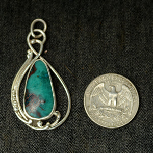 Gem Silica Copper Mineral Art Nouveau Pendant in Sterling Silver