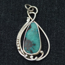 Load image into Gallery viewer, Gem Silica Copper Mineral Art Nouveau Pendant in Sterling Silver