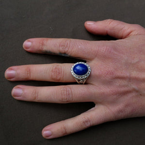High Grade Lapis Lazuli Gemstone Art Nouveau Sterling Silver Ring