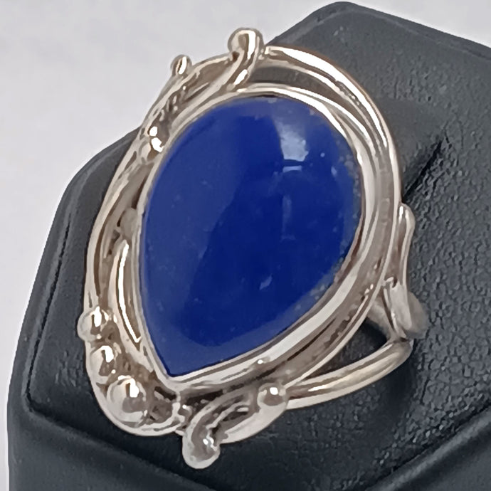 High Grade Lapis Lazuli Gemstone Art Nouveau Sterling Silver Ring