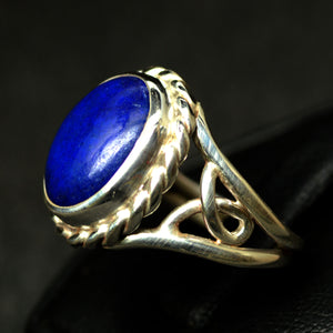 High Grade Lapis Lazuli Gemstone Art Nouveau Sterling Silver Ring