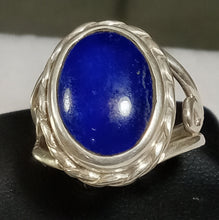 Load image into Gallery viewer, High Grade Lapis Lazuli Gemstone Art Nouveau Sterling Silver Ring