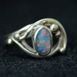 Australian Opal Gemstone Ring Sterling Silver Red Green Blue Fire