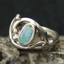 Load image into Gallery viewer, Australian Opal Gemstone Ring Sterling Silver Red Green Blue Fire