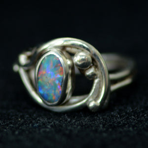 Australian Opal Gemstone Ring Sterling Silver Red Green Blue Fire