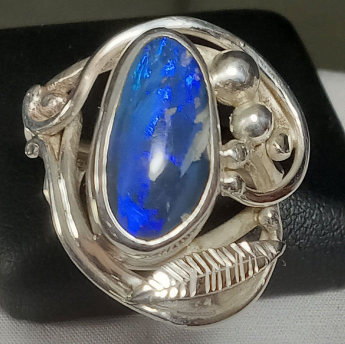 Vibrant Blue Fire Opal Gemstone Silver Ring