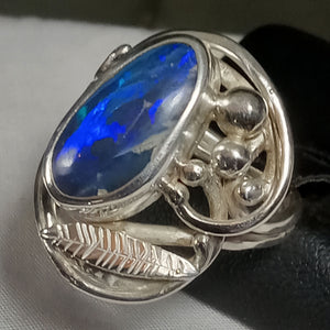 Vibrant Blue Fire Opal Gemstone Silver Ring