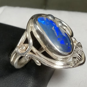 Vibrant Blue Fire Opal Gemstone Silver Ring