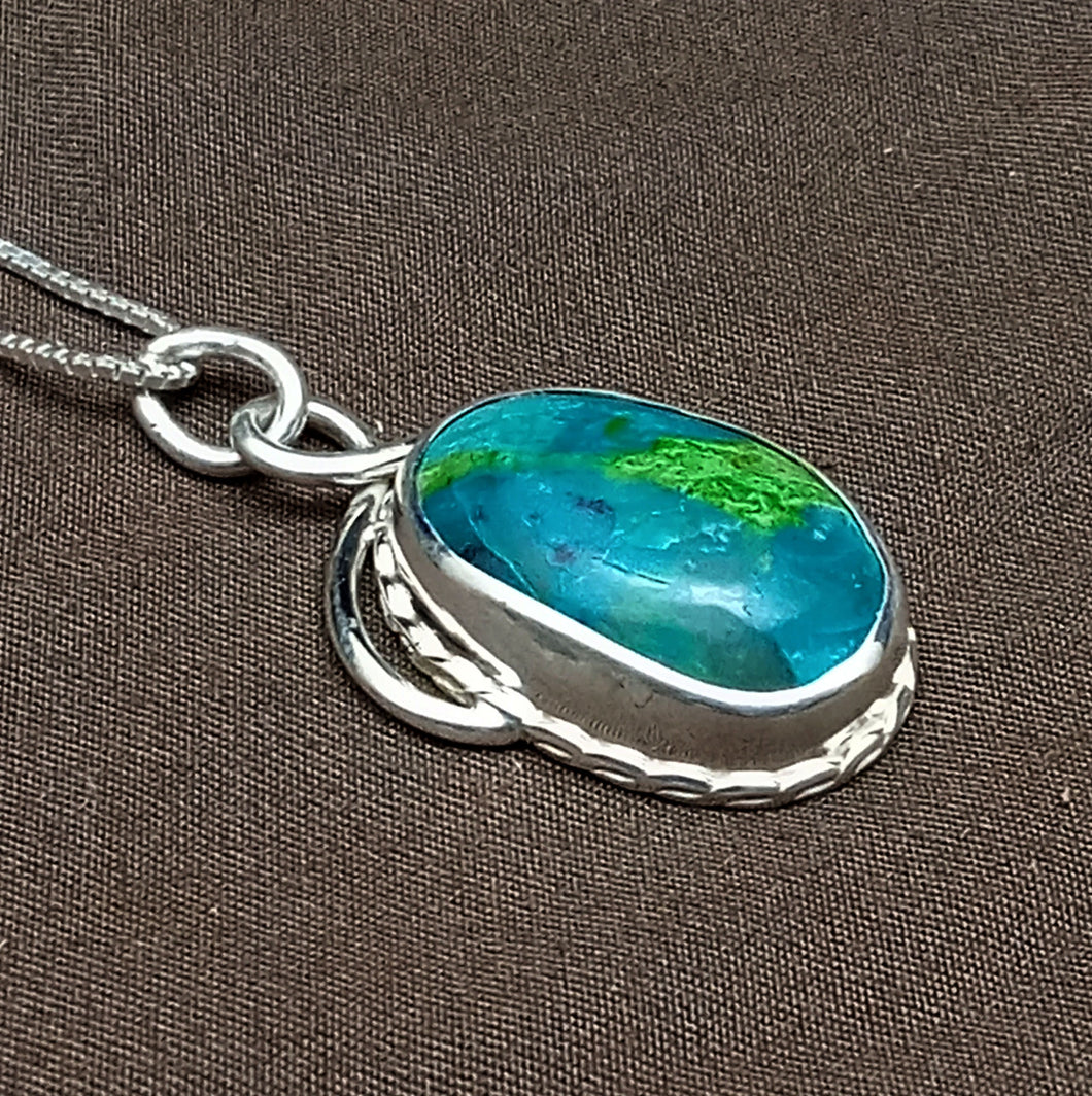 Parrot Wing Chrysocolla Silver Pendant