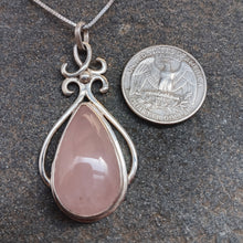 Load image into Gallery viewer, Rose Quartz Sterling Silver Large Gemstone Pendant