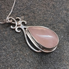 Load image into Gallery viewer, Rose Quartz Sterling Silver Large Gemstone Pendant