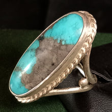 Load image into Gallery viewer, Natural Mexican Blue Turquoise With Pyrite Inclusion Gemstone Ring