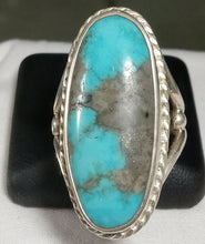 Load image into Gallery viewer, Natural Mexican Blue Turquoise With Pyrite Inclusion Gemstone Ring