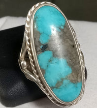 Load image into Gallery viewer, Natural Mexican Blue Turquoise With Pyrite Inclusion Gemstone Ring