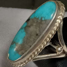 Load image into Gallery viewer, Natural Mexican Blue Turquoise With Pyrite Inclusion Gemstone Ring