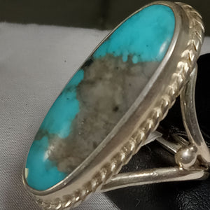 Natural Mexican Blue Turquoise With Pyrite Inclusion Gemstone Ring