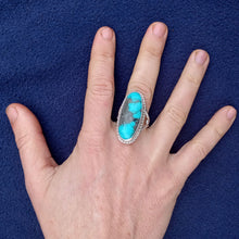 Load image into Gallery viewer, Natural Mexican Blue Turquoise With Pyrite Inclusion Gemstone Ring