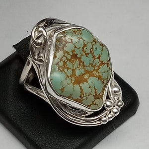 Green Spiderweb Turquoise Gemstone Ring