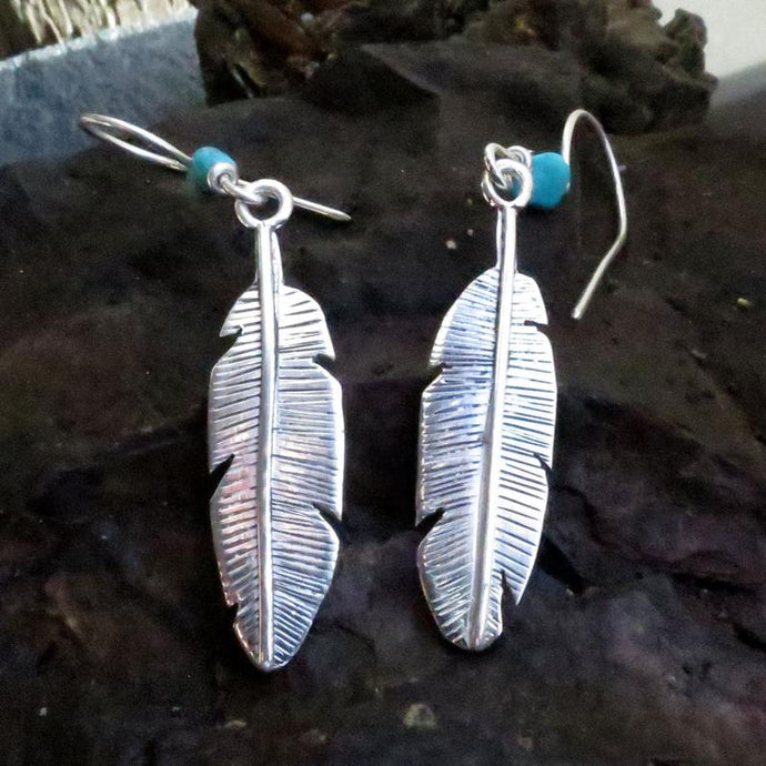 Engraved Silver Eagle Feather Earrings