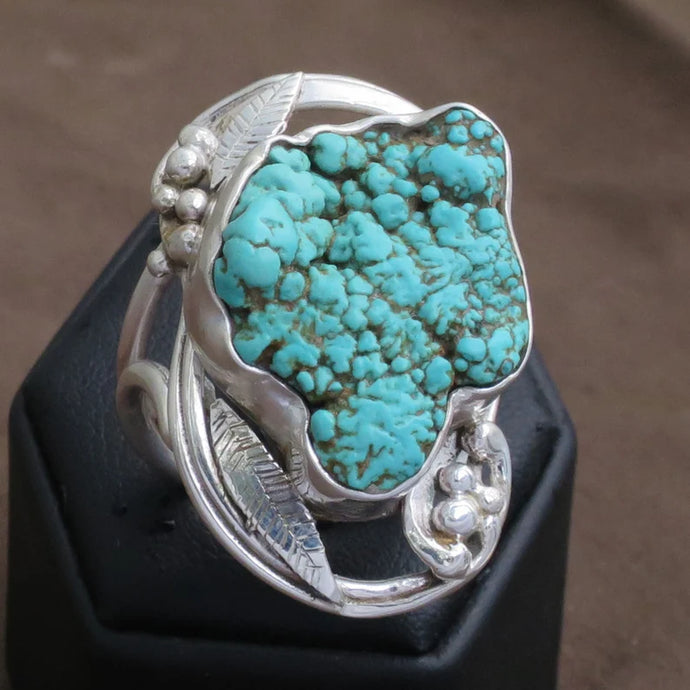 Natural Green Sea Foam Turquoise Nugget Gemstone Ring
