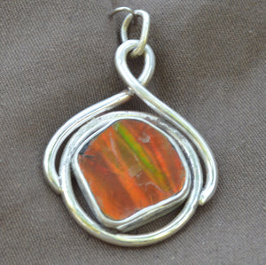 Red Green Flash Ammolite Gemstone  Pendant Design