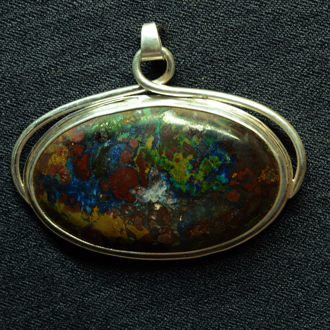 Multi Color Chrysocolla Silver Pendant