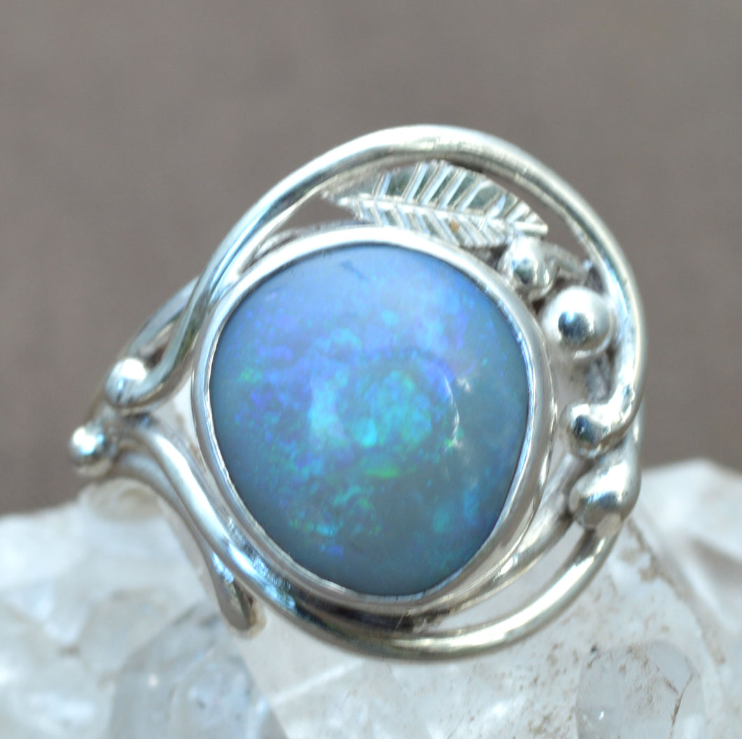 Blue Opal Gemstone Silver Ring