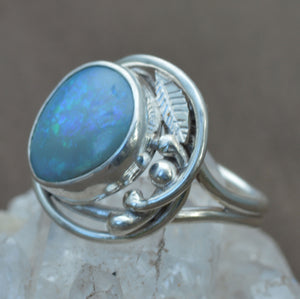 Blue Opal Gemstone Silver Ring