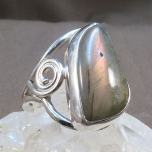 Labradorite Red and Purple Gemstone Silver Ring