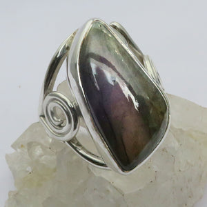 Labradorite Red and Purple Gemstone Silver Ring